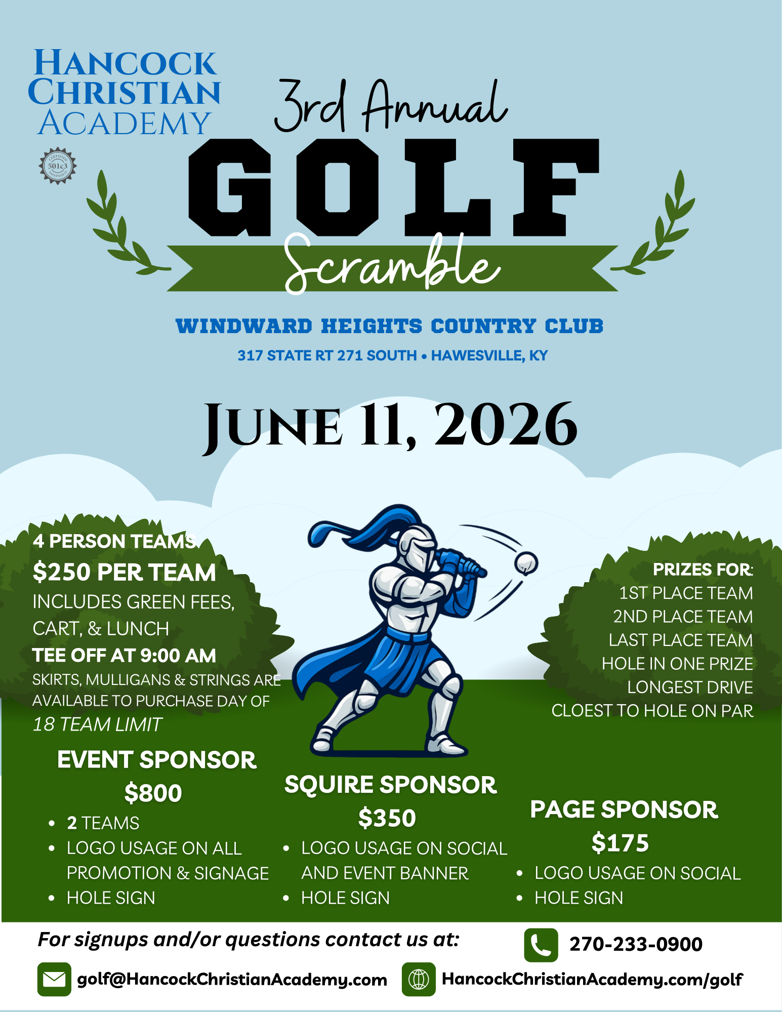 Details for the 3rd annual golf scramble benefiting HCA.